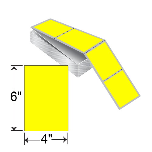 BarcodeFactory 4 x 6 TT Fanfold Label [Pantone Bright Yellow, Fanfold, Perforated] TTFF4X6-YELLOW