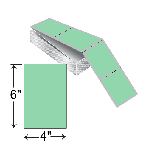 BarcodeFactory 4 x 6 TT Fanfold Label [Green 345, Fanfold, Perforated] TTFF4X6-GREEN