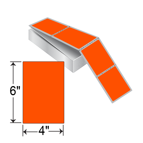 BarcodeFactory 4 x 6 TT Fanfold Label [Dark Orange 021, Fanfold, Perforated] TTFF4X6-ORANGE021