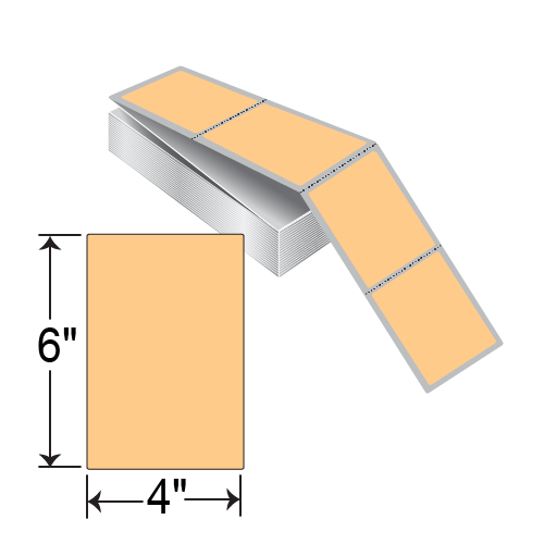 BarcodeFactory 4 x 6 TT Fanfold Label [Light Orange 148, Fanfold, Perforated] TTFF4X6-ORANGE148