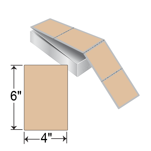 BarcodeFactory 4 x 6 TT Fanfold Label [Tan 726, Fanfold, Perforated] TTFF4X6-TAN