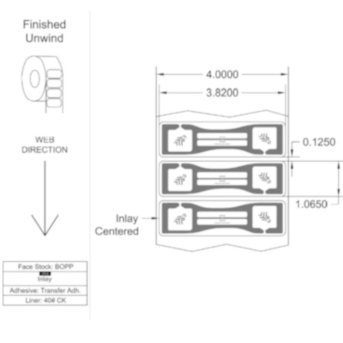 Tageos 3.82x1.065 EOS-500 U8 BOPP RFID Labels O165F11X215003