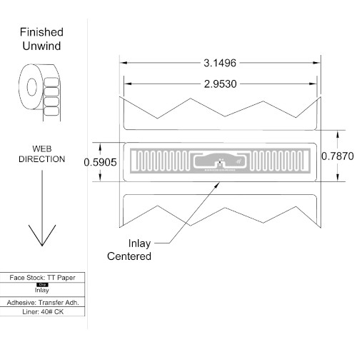 Tageos 2.953x0.591 EOS-430-4C-U9 TT Paper RFID Labels O202C01X339003