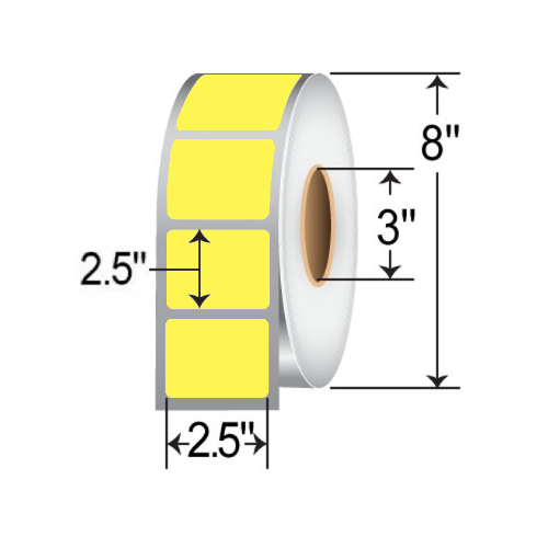 BarcodeFactory 2.5x2.5 TT Paper Label - [Non-Perforated] BAR-2.5x2.5-Yel