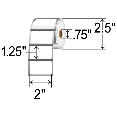 Barcodefactory 2x1.25  DT Label [Premium Top Coated, Perforated, for Mobile, Black Mark Sensing] RD-2-125-460-075