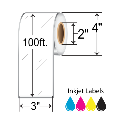 BarcodeFactory 3" x 100' Continuous Inkjet Paper Label [Non-Perforated] RIJG-3-100-1-2