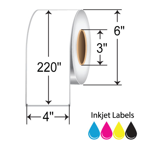 BarcodeFactory 4" x 220' Continuous Inkjet Label [Non-Perforated] RIJS-4-220-1-3