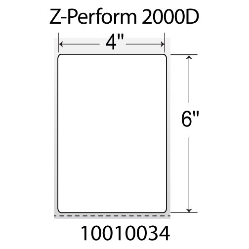Zebra Z-Perform 2000D 4x6  DT Label [Premium Top Coated, Perforated] 10010034